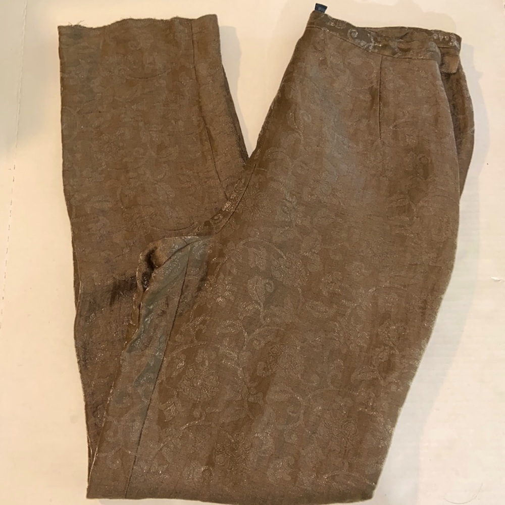 Lafayette 148 New York Lined Brown Silver Threade Floral Embossed Trousers: 4822